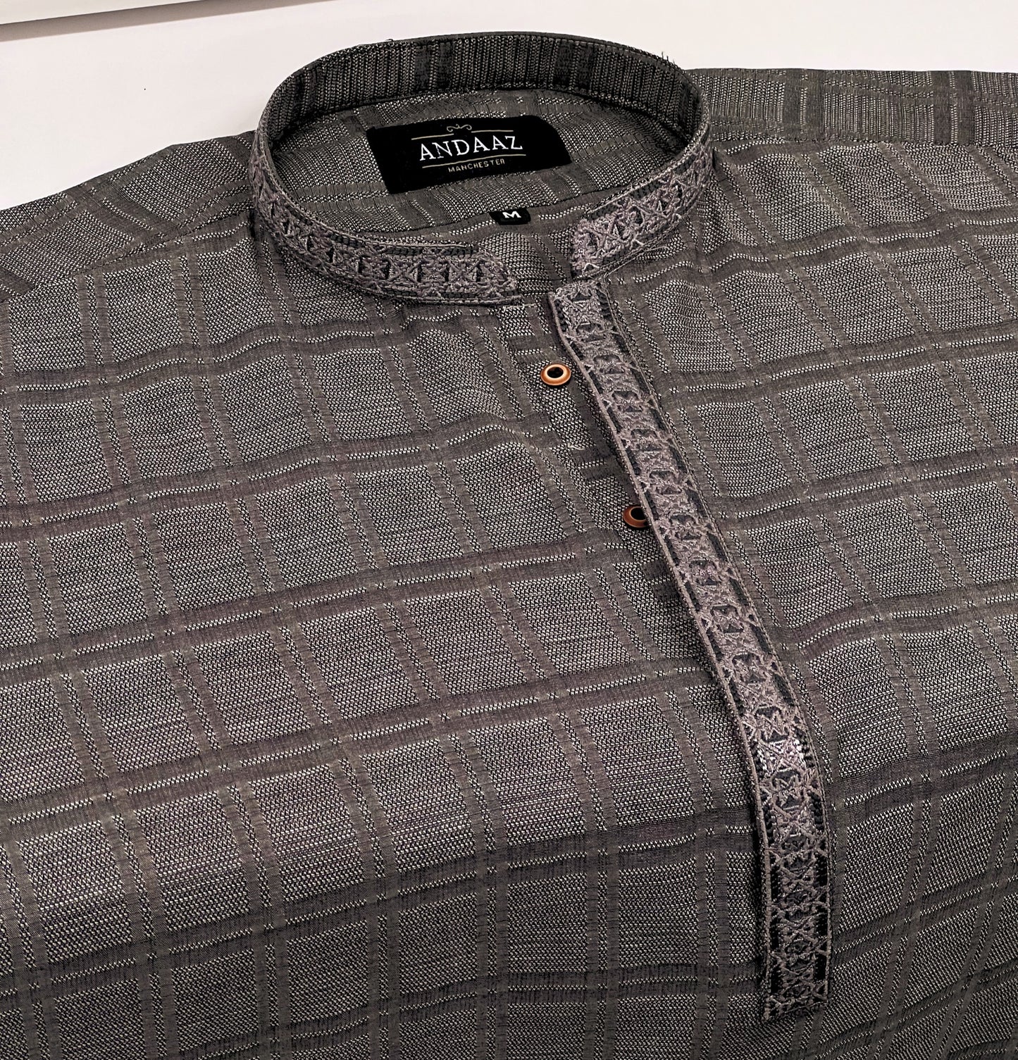 Men's Kurta Grey 3 with Placket Embroidery