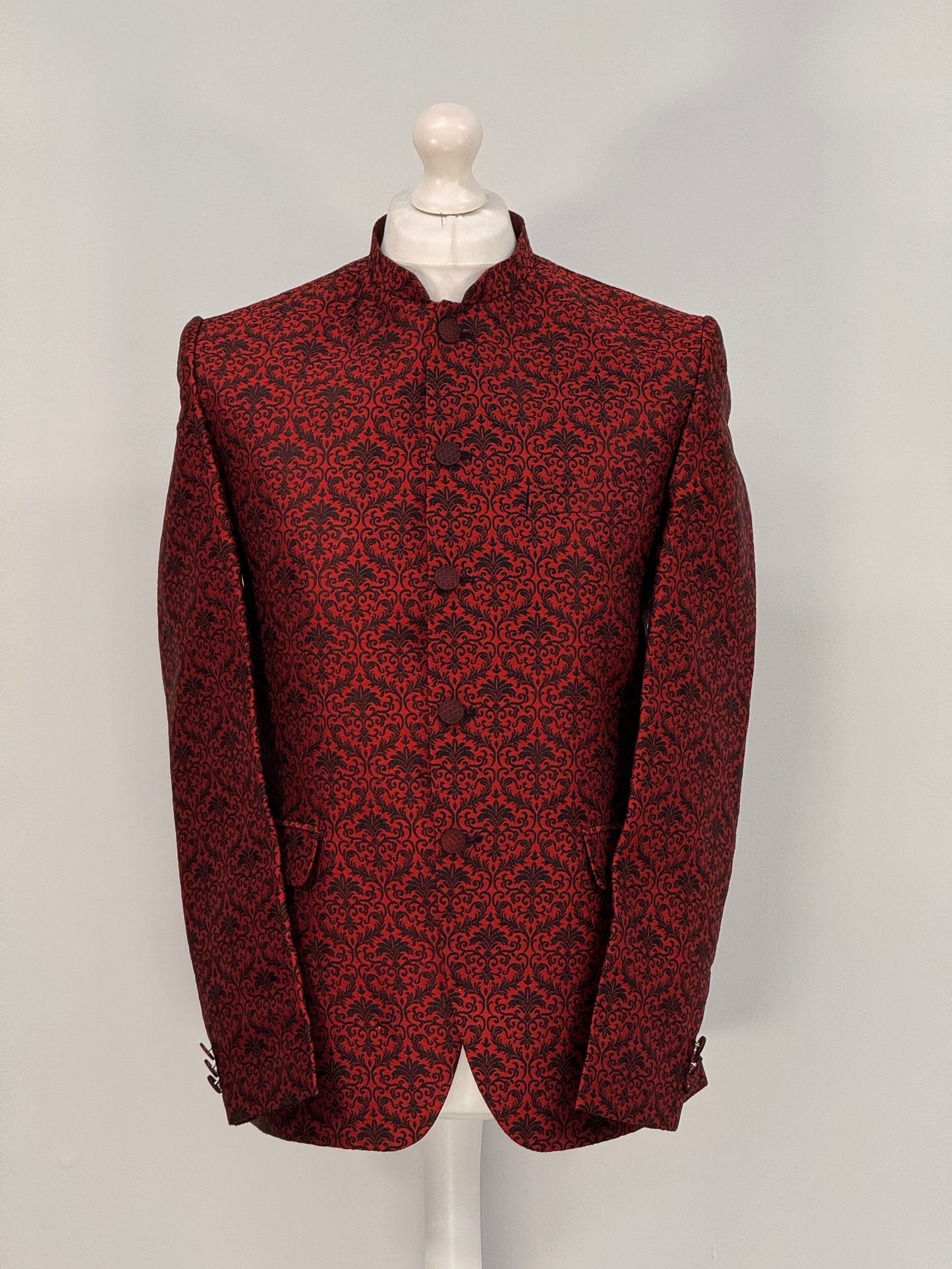 Men's Banarsi Red Black Prince Jacket