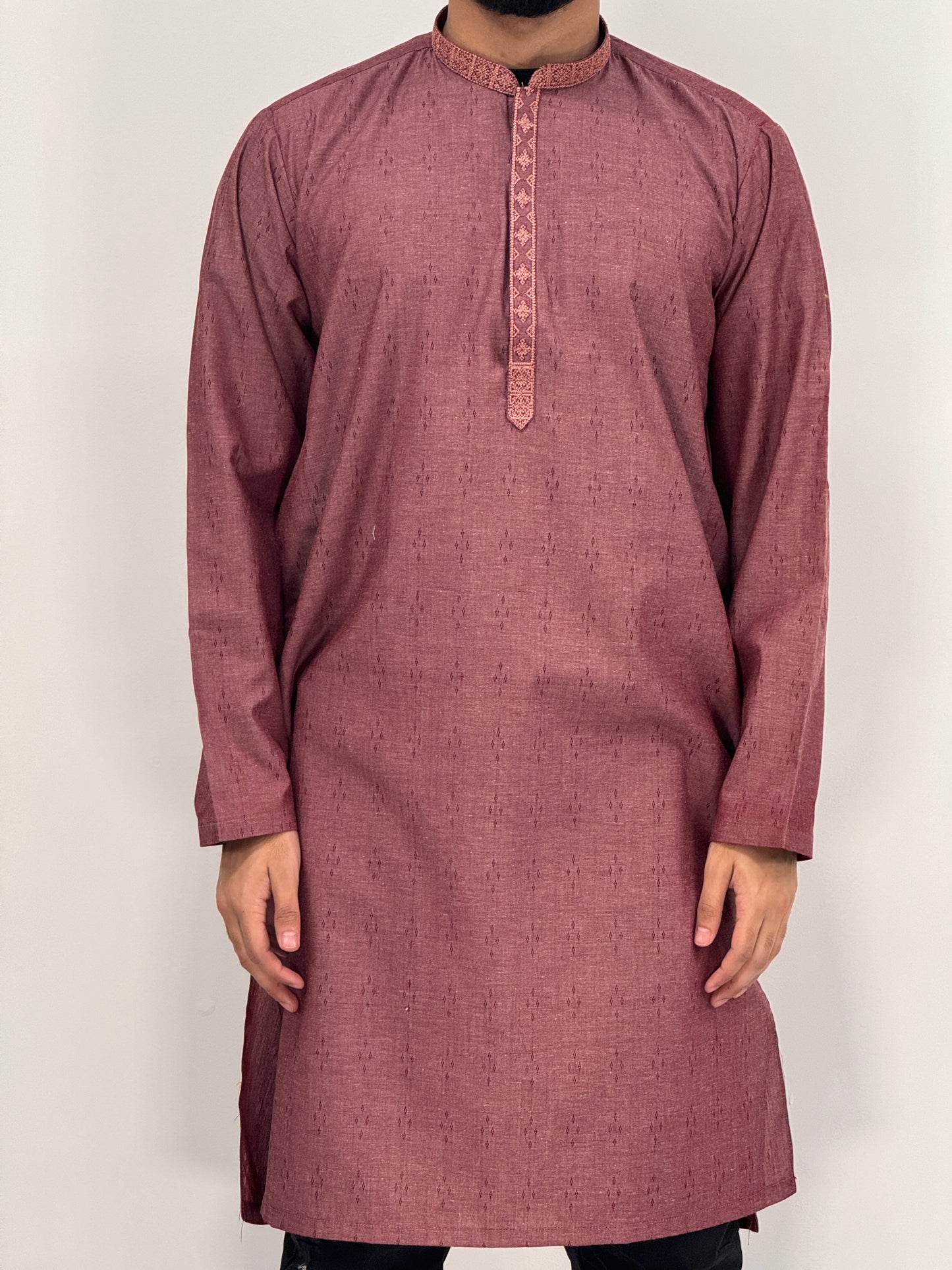 Men's Strawberry Kurta with Placket Embroidery