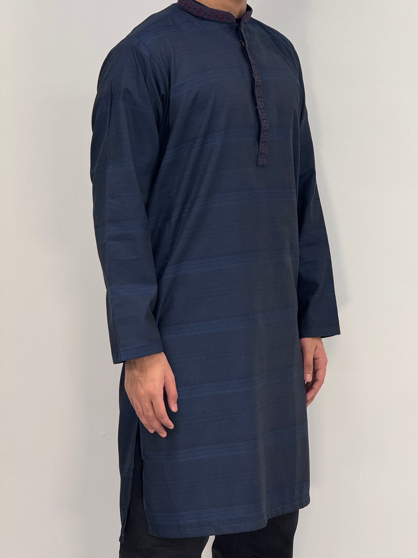 Men's Navy 2 Kurta with Placket Embroidery