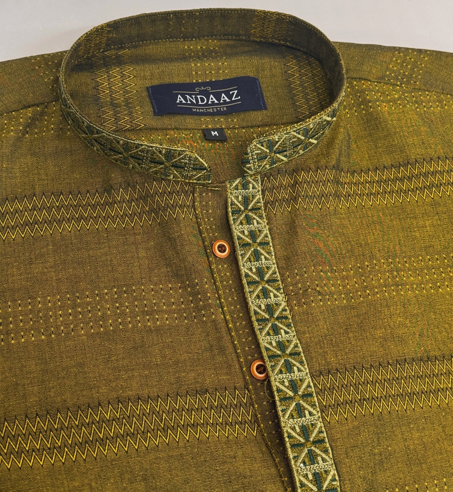 Men's Mehndi Green Kurta with Placket Embroidery