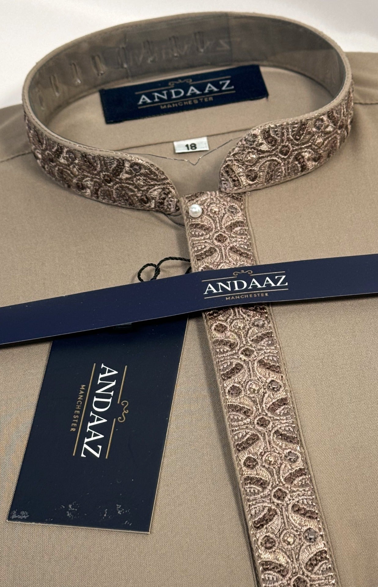 Boys Shalwar Kameez Beige 2 Placket Embroidery