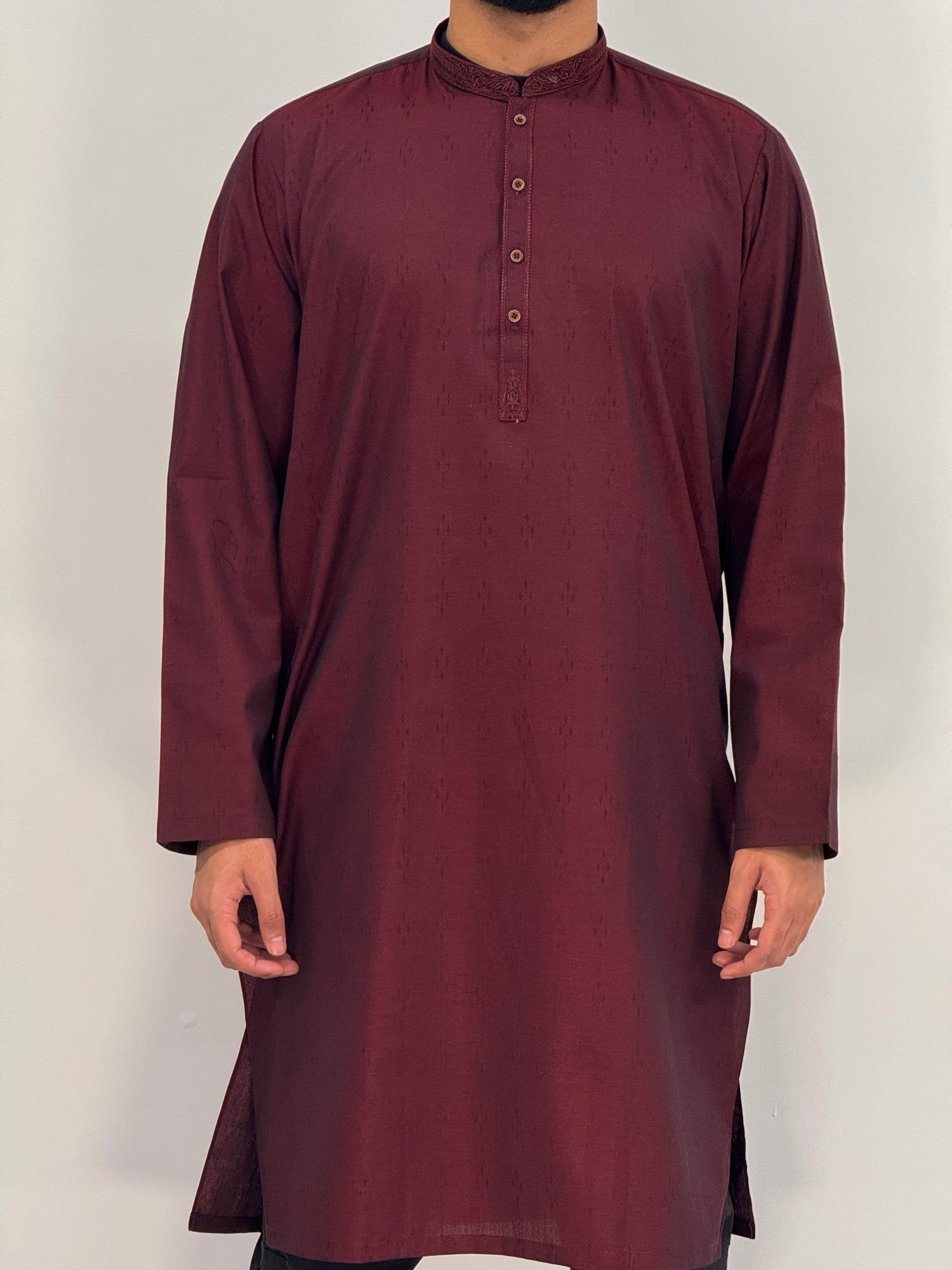 Men's Maroon 3 Kurta with Placket Embroidery