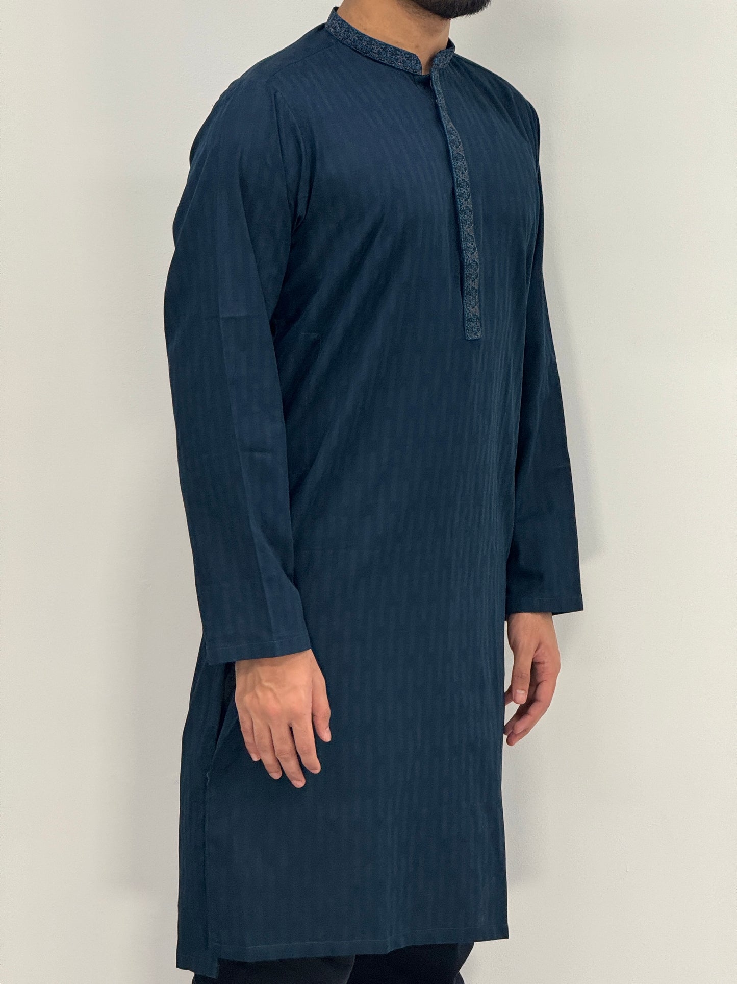 Men's Dark Teal Kurta with Placket Embroidery
