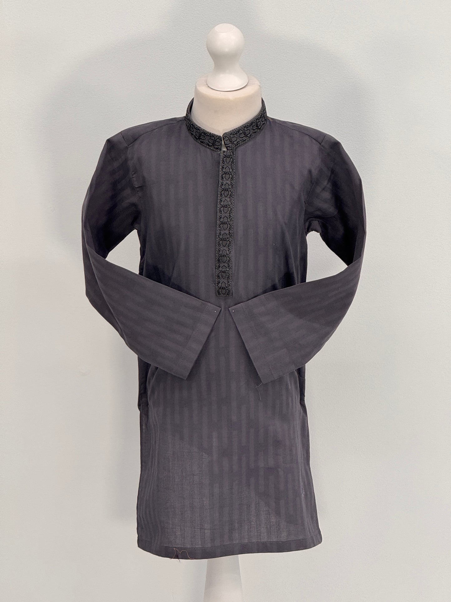 Boys Grey 1 Kurta with Placket Embroidery