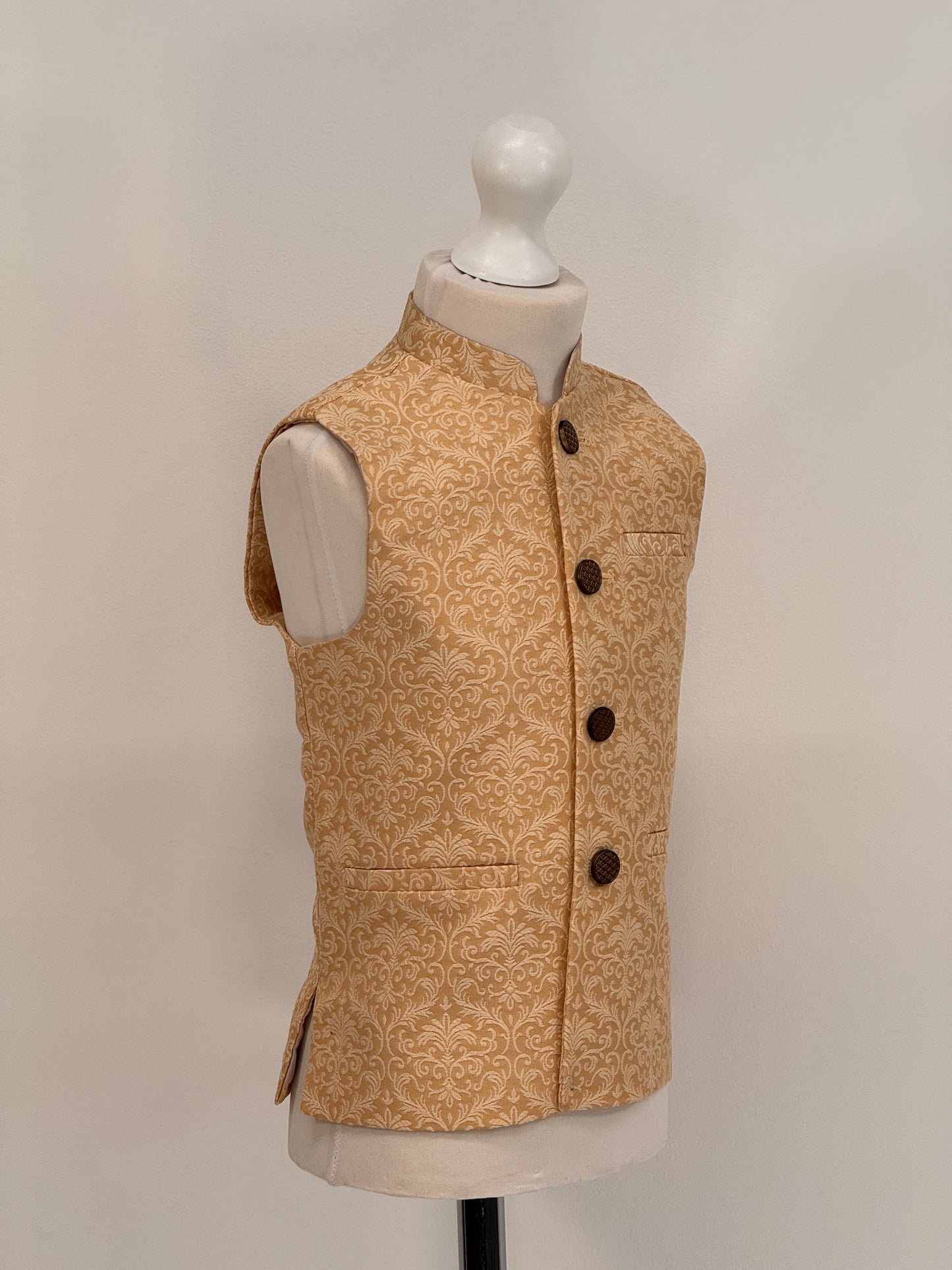 Boys Banarsi Peach Cream Waistcoat