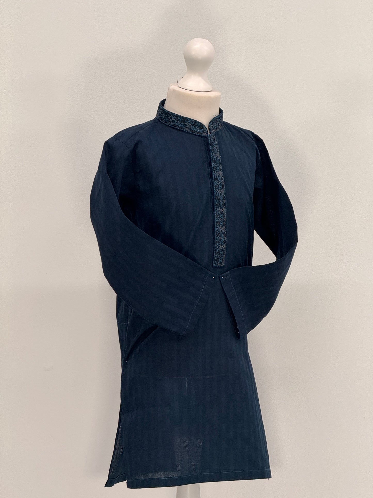 Boys Dark Teal Kurta with Placket Embroidery