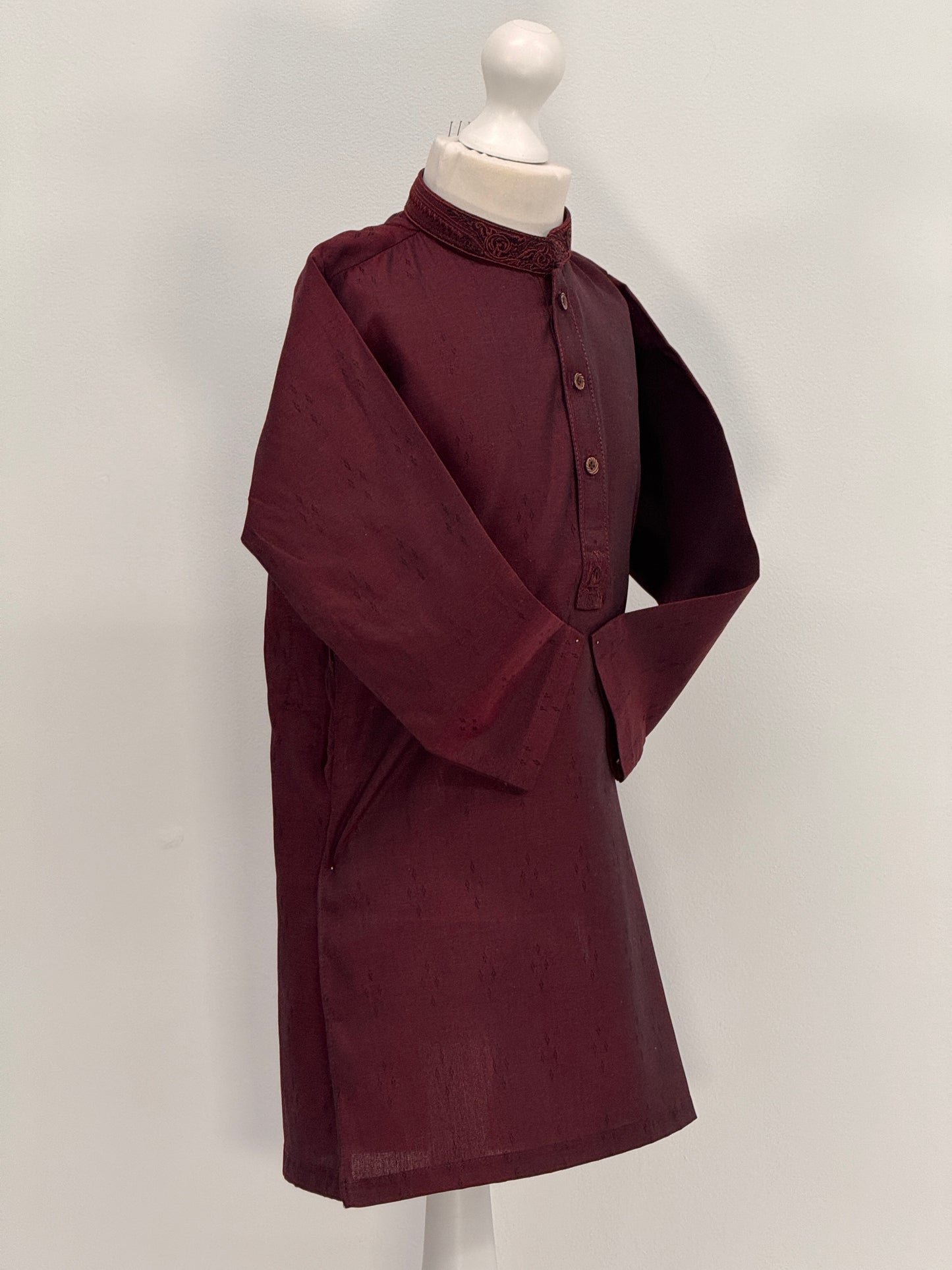Boys Maroon 3 Kurta with Placket Embroidery