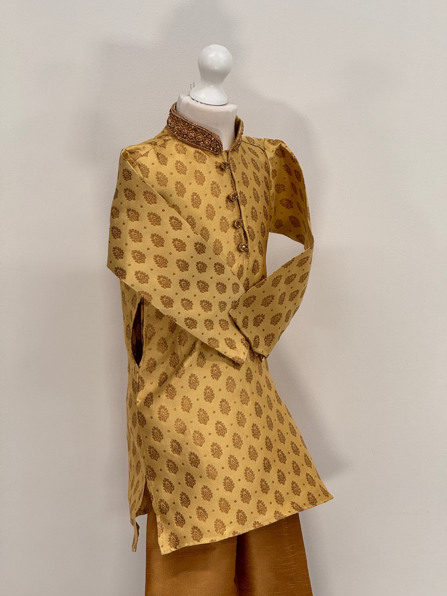 Boys Paisley Jamawar Kurta Pyjama Gold Gold