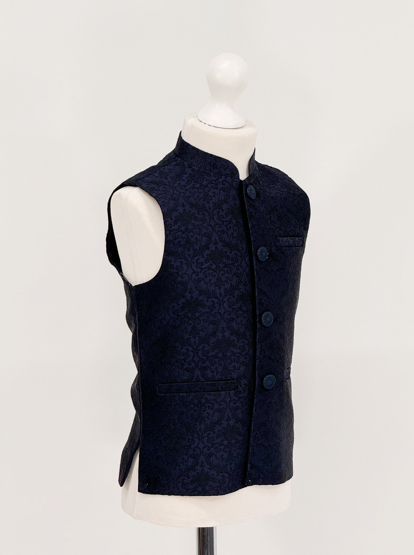 Boys Banarsi Navy Black Waistcoat