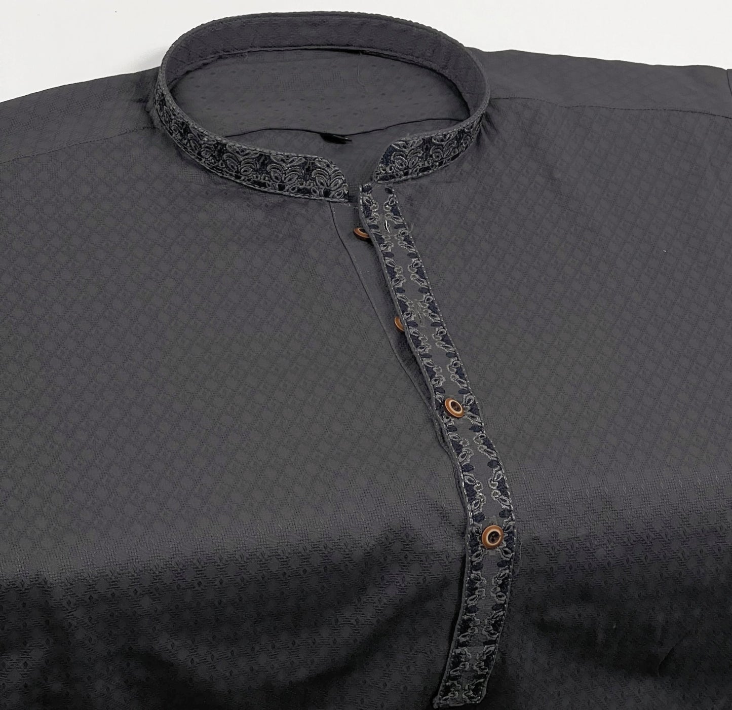 Men's Kurta Grey 4 with Placket Embroidery