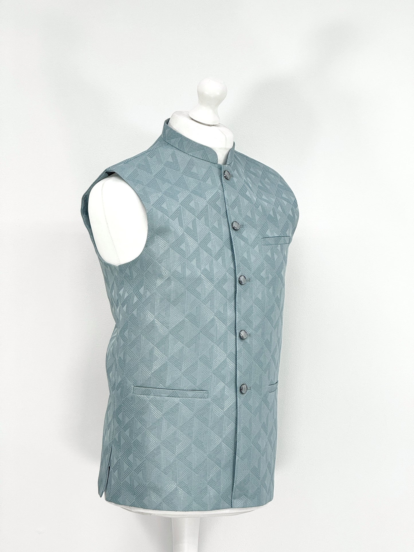 Men's Aztec Design Light Teal Jamawar Waistcoat
