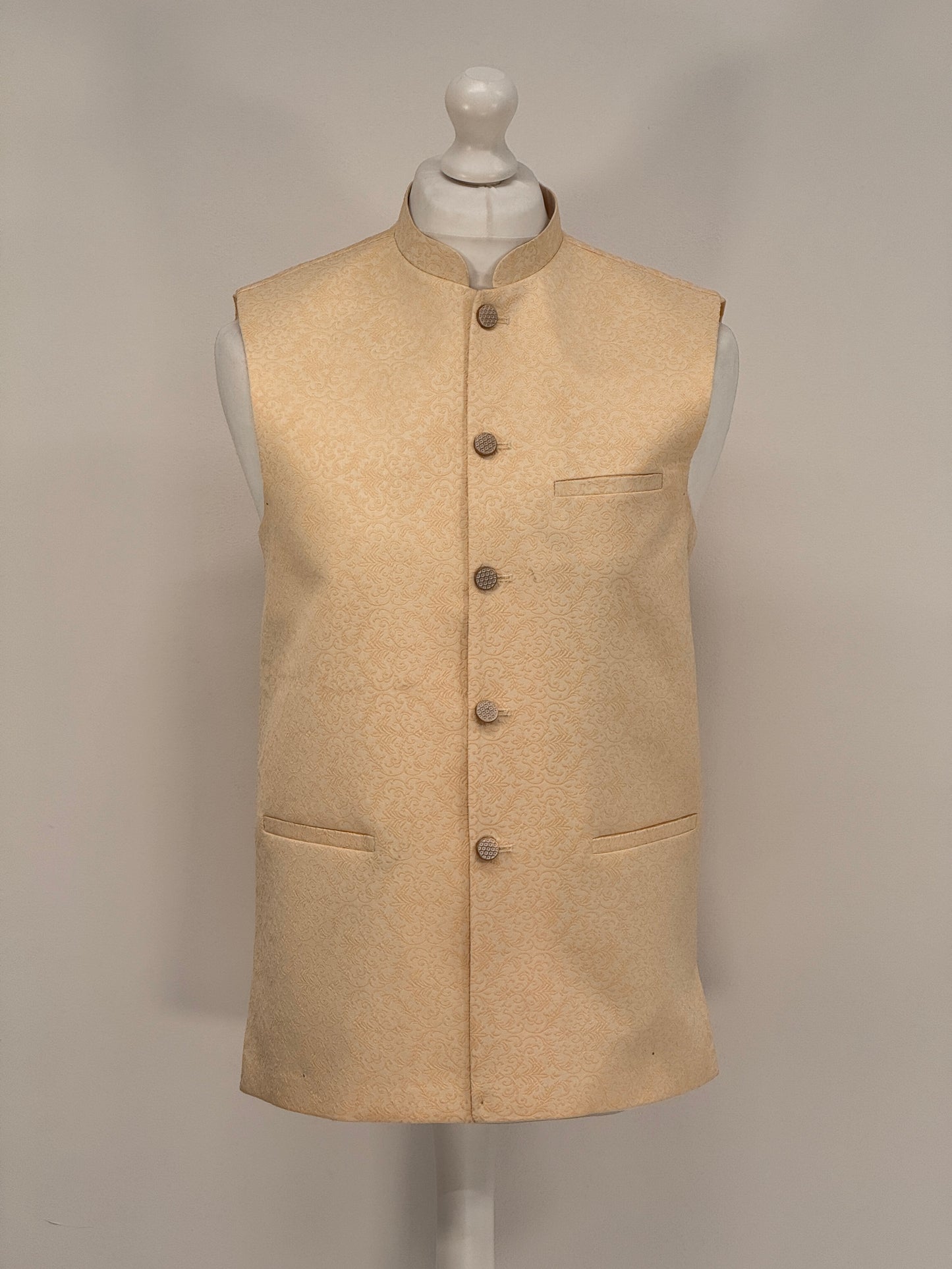 Men's Banarsi Cream Light Peach Waistcoat