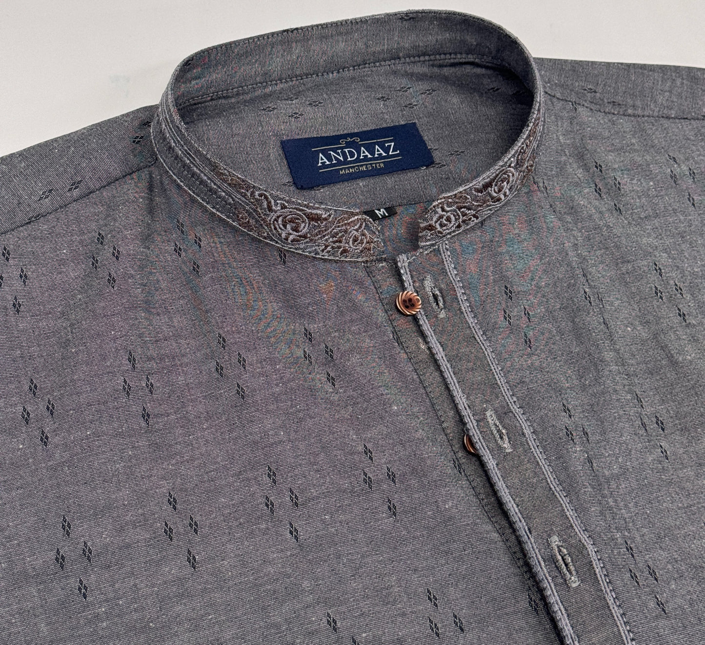 Men's Grey 5 Kurta with Placket Embroidery