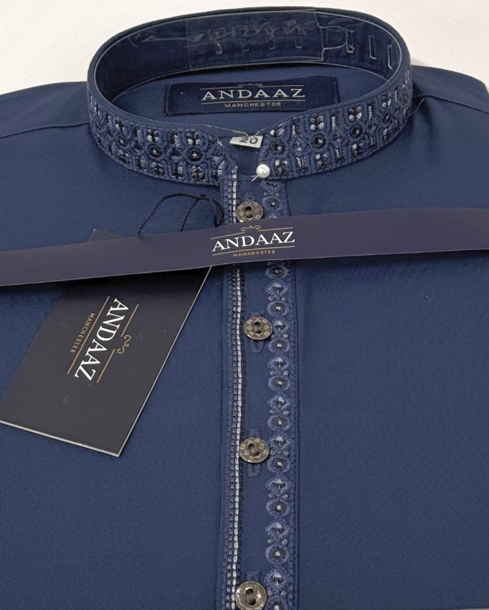 Boys Shalwar Kameez Petrol Blue Embroidery