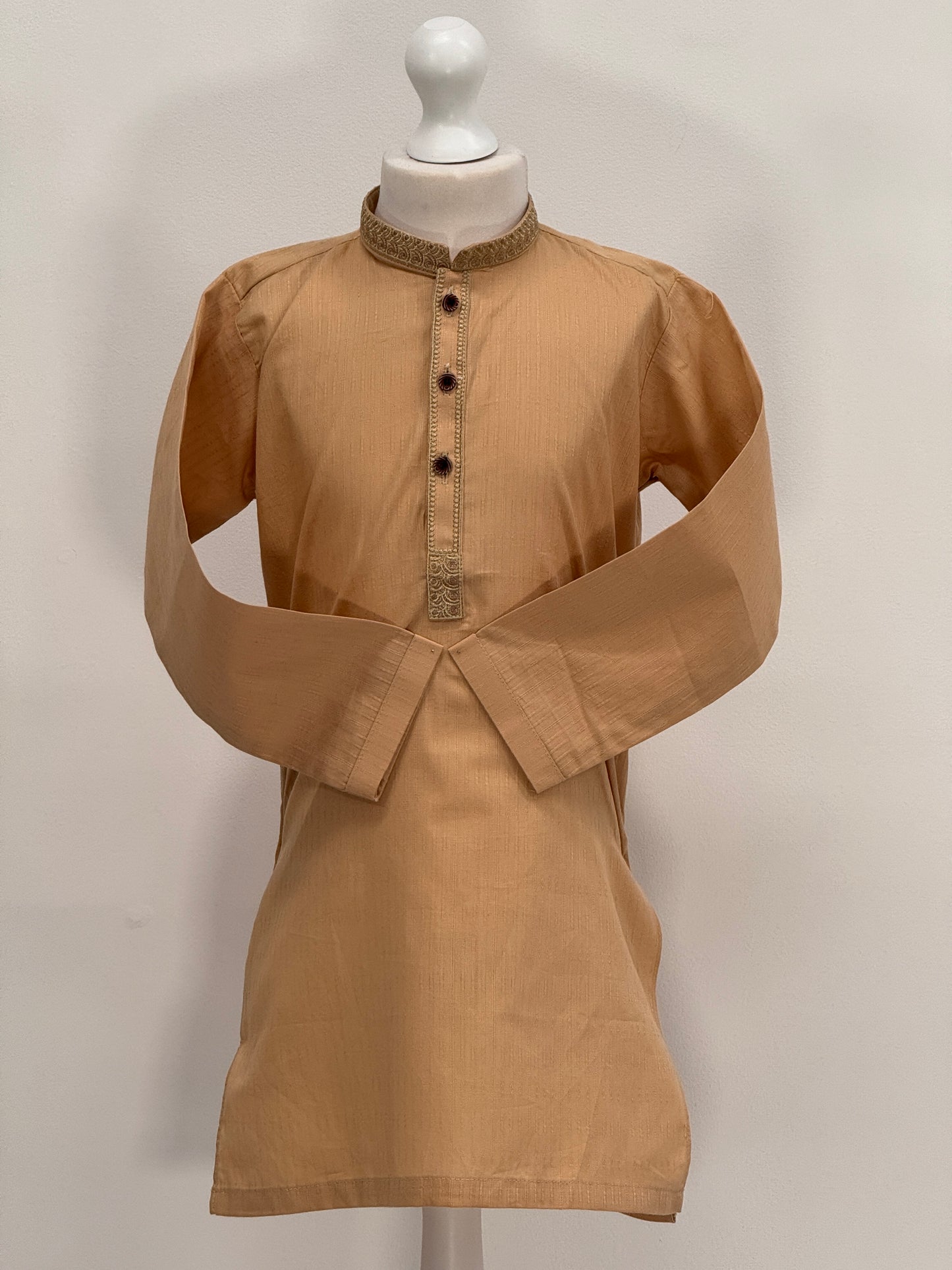 Boys Beige 1 Kurta with Placket Embroidery