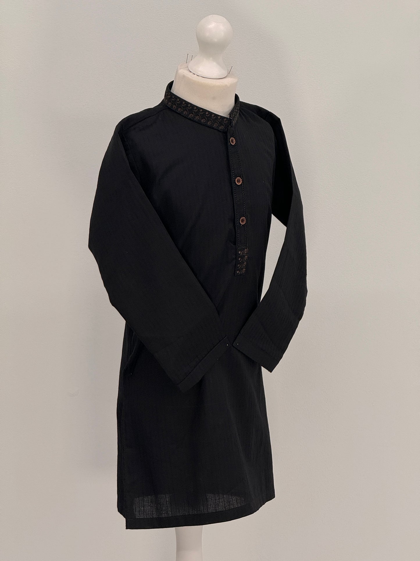 Boys Black 1 Kurta with Placket Embroidery