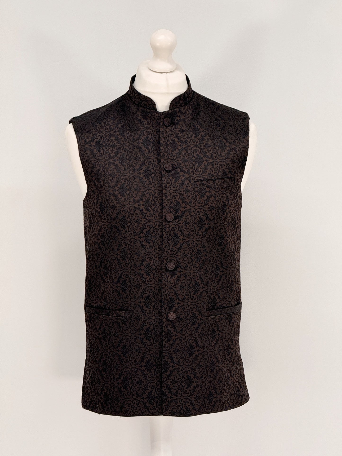 Men's Banarsi Brown Black Waistcoat