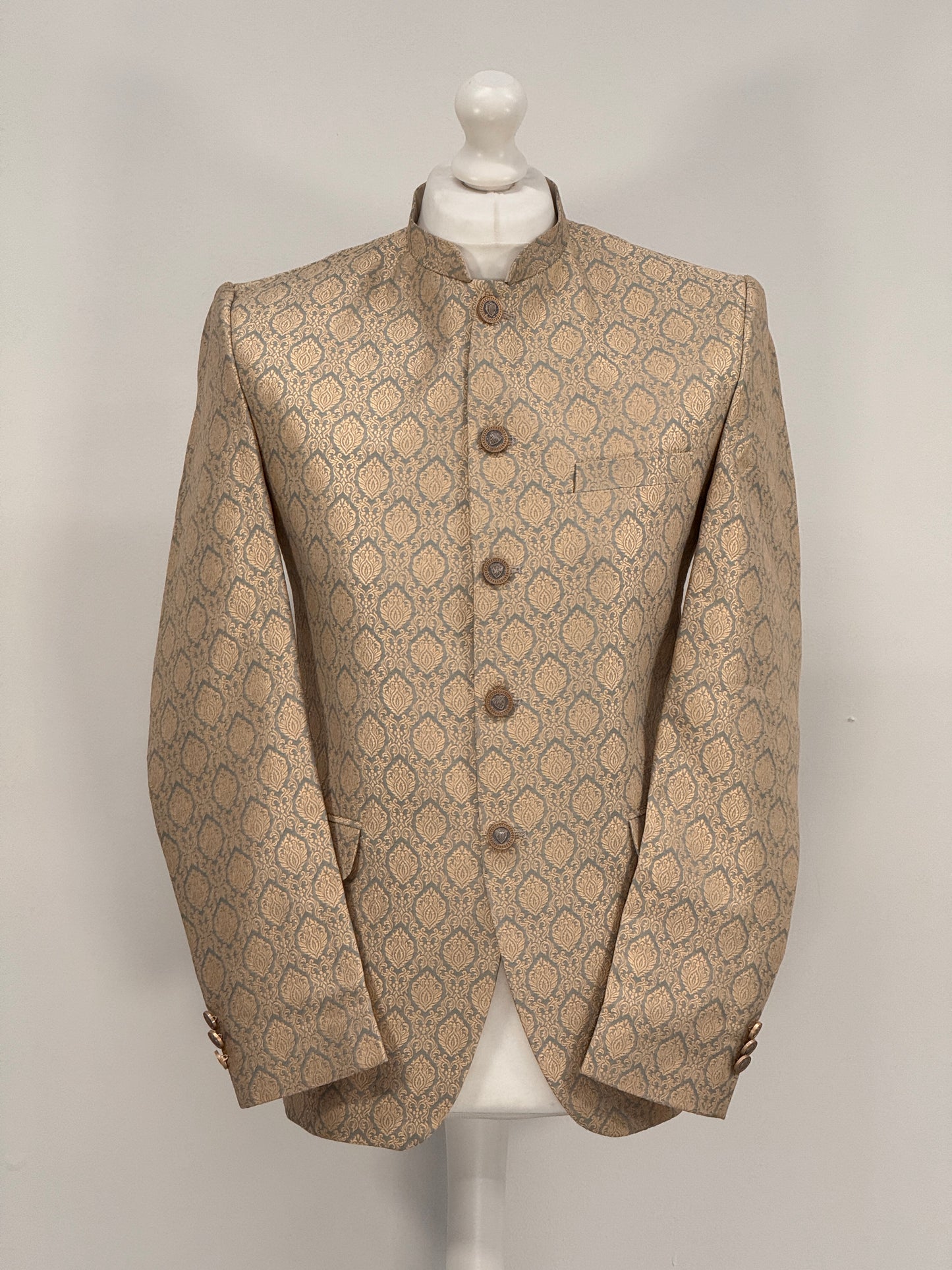 Men's Banarsi Grey Gold Diamond Prince Jacket