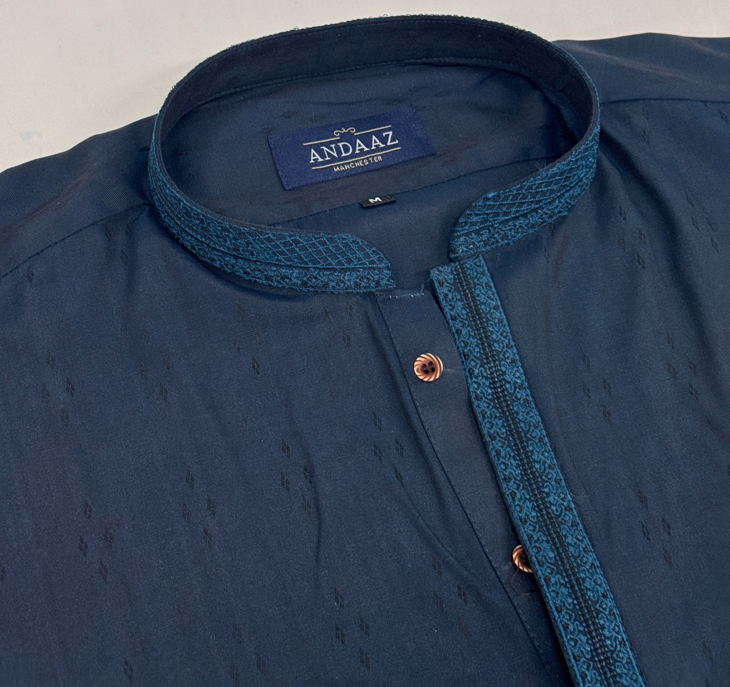 Men's Navy 1 Kurta with Placket Embroidery