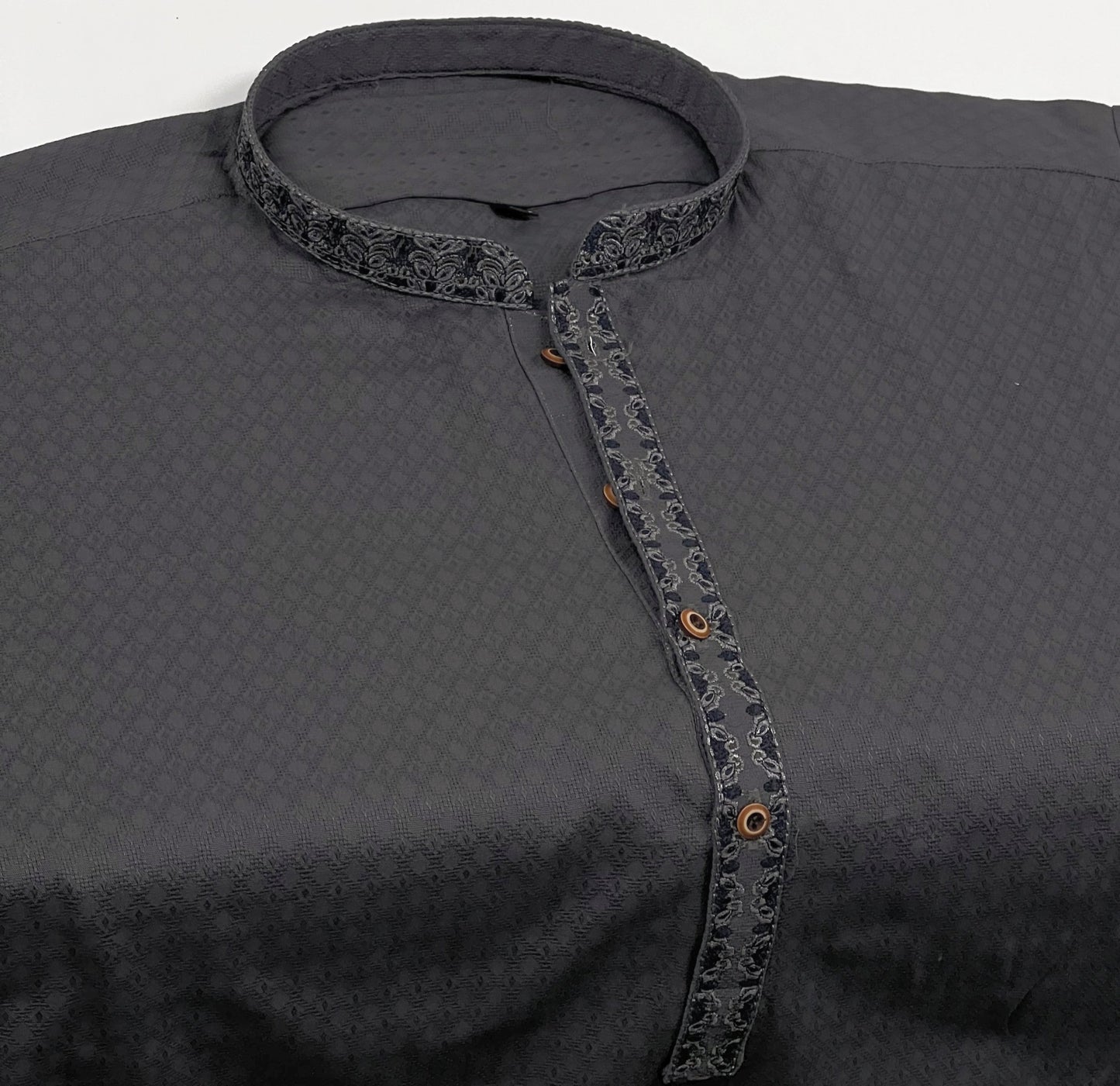 Men's Kurta Grey 4 with Placket Embroidery
