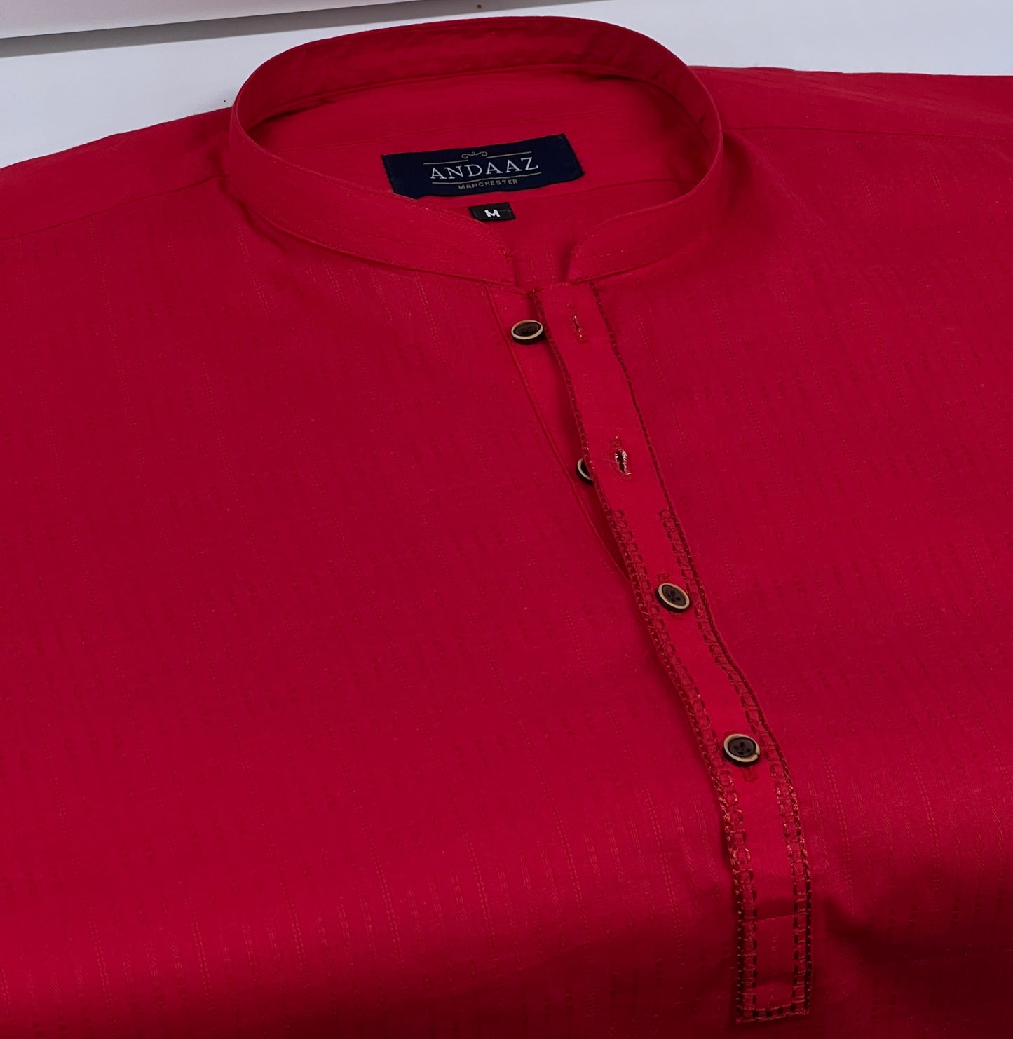 Men's Red Kurta with Placket Embroidery