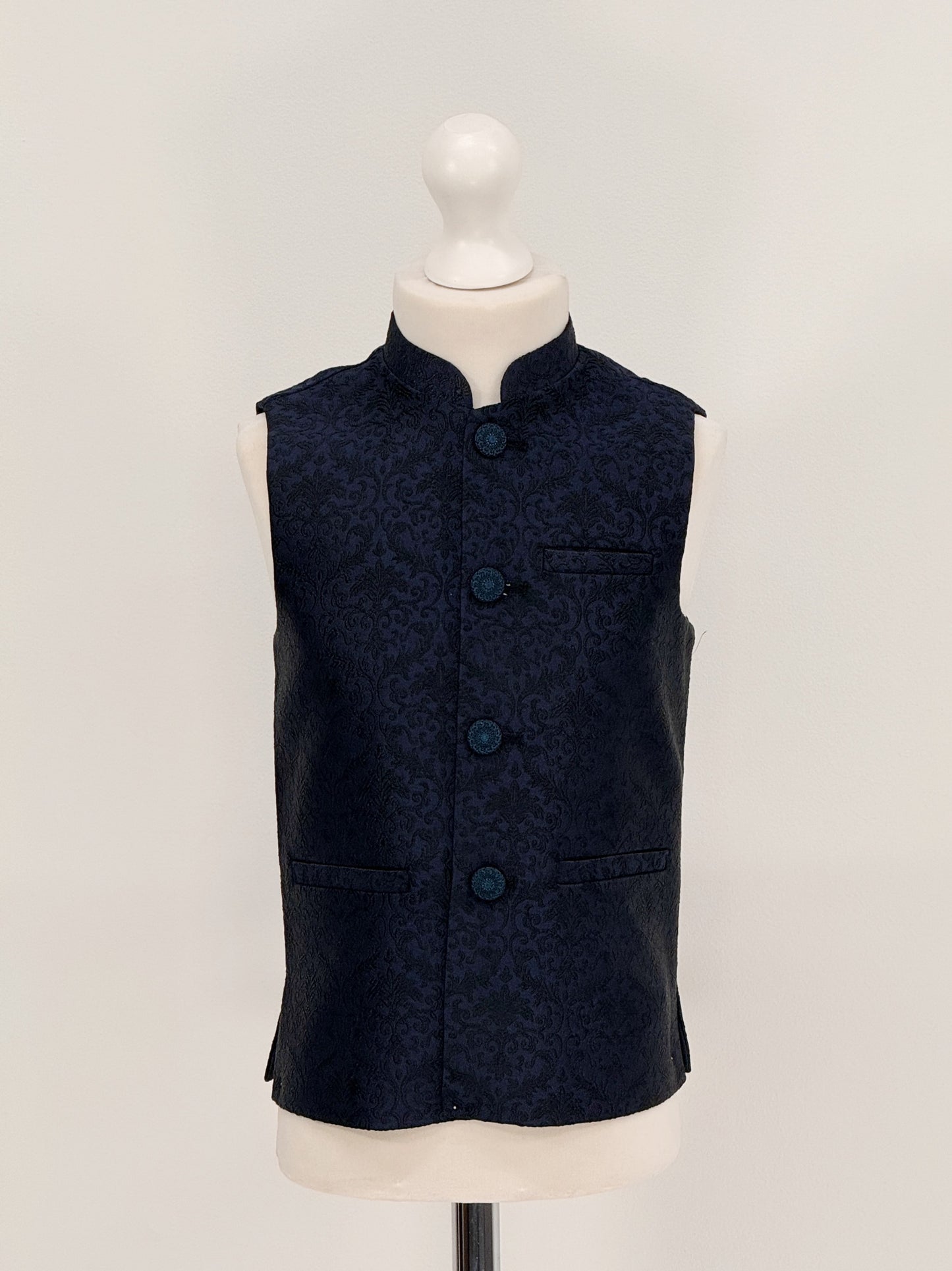 Boys Banarsi Navy Black Waistcoat