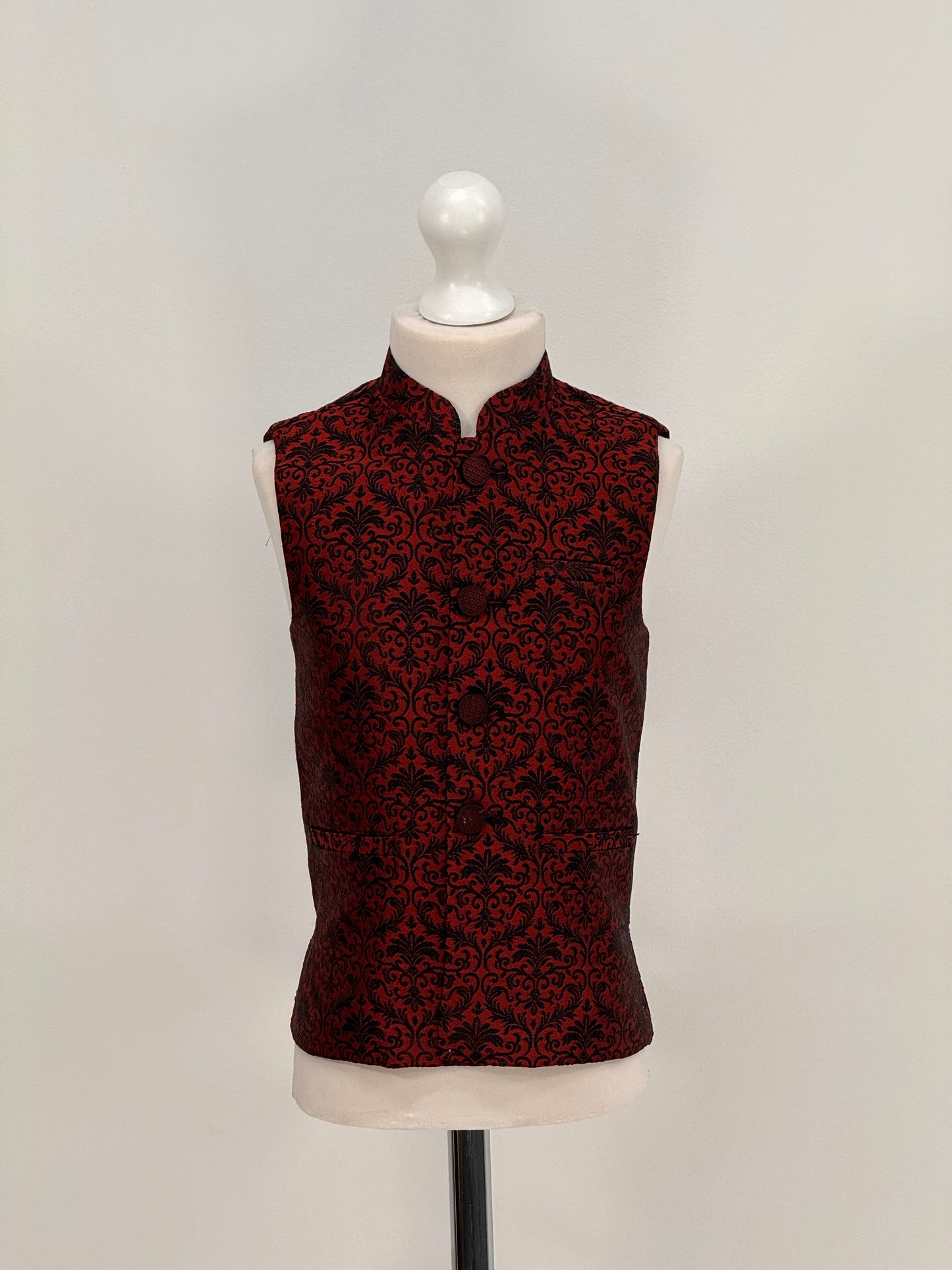 Boys Banarsi Red Black Waistcoat