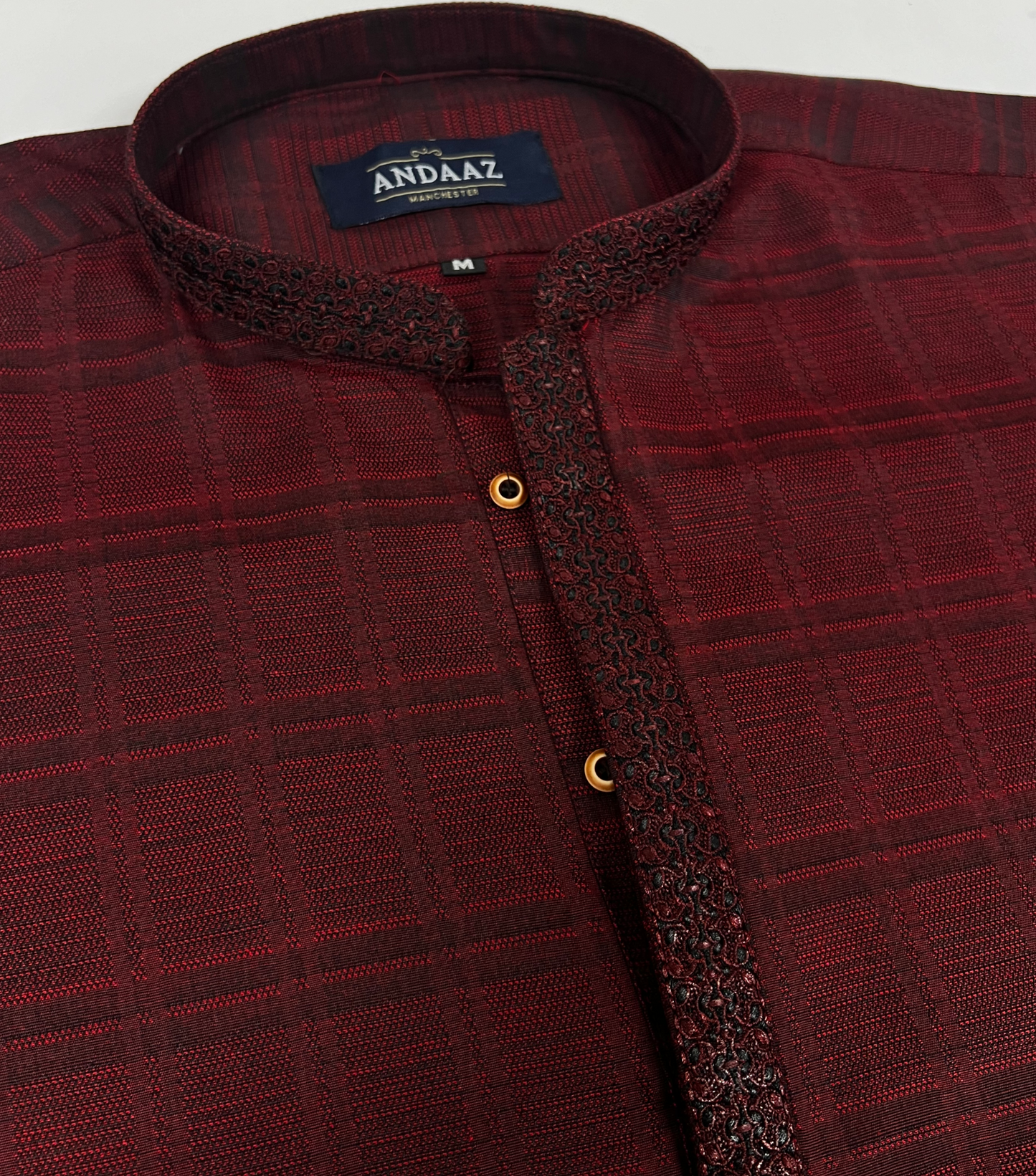 Men's Maroon 4 Kurta with Placket Embroidery