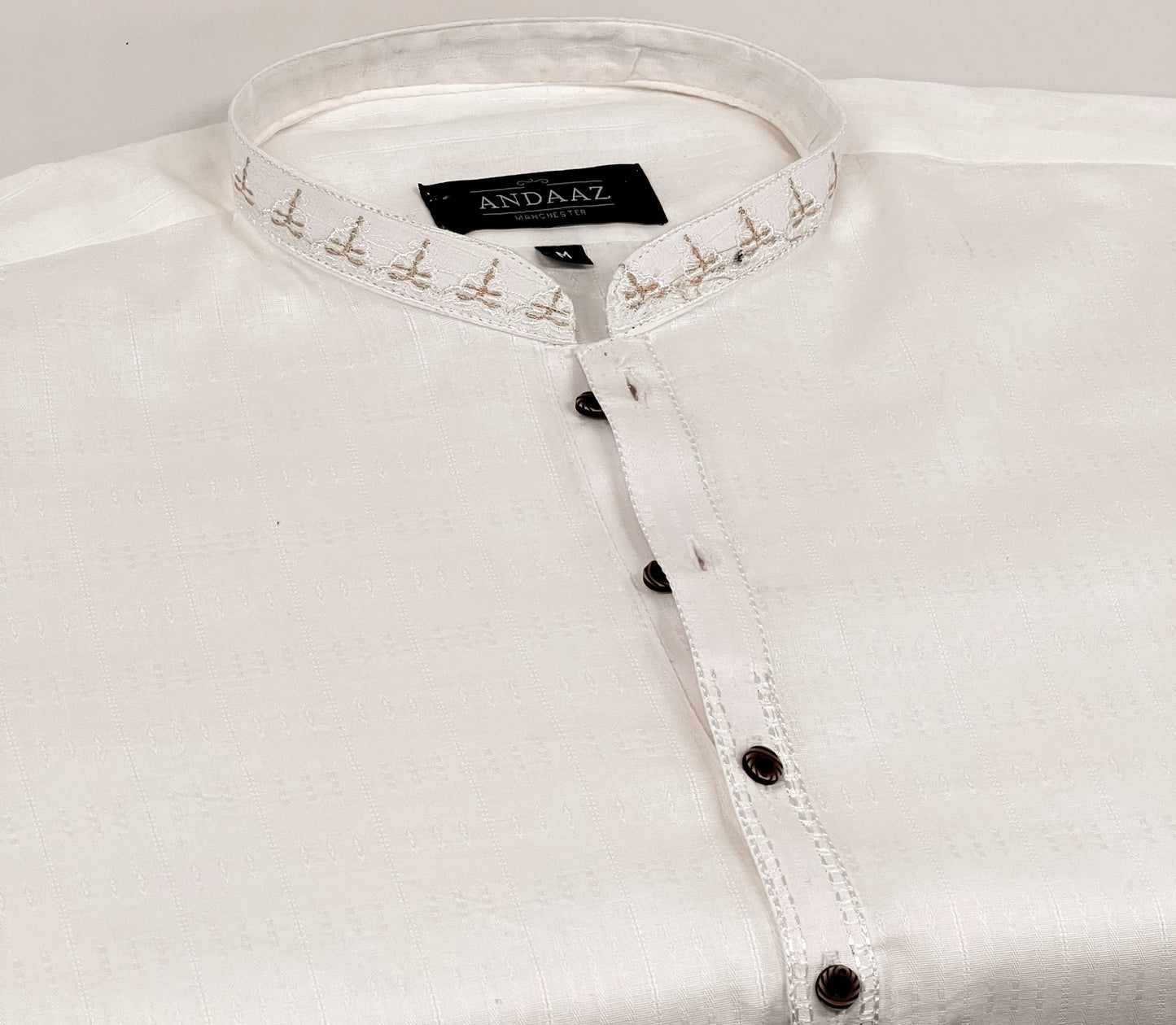 Men's Off White Kurta with Placket Embroidery