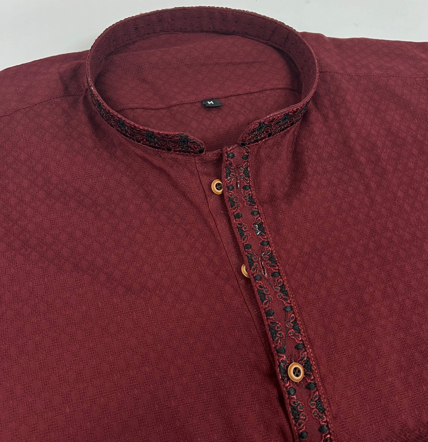 Men's Maroon 5 Kurta with Placket Embroidery