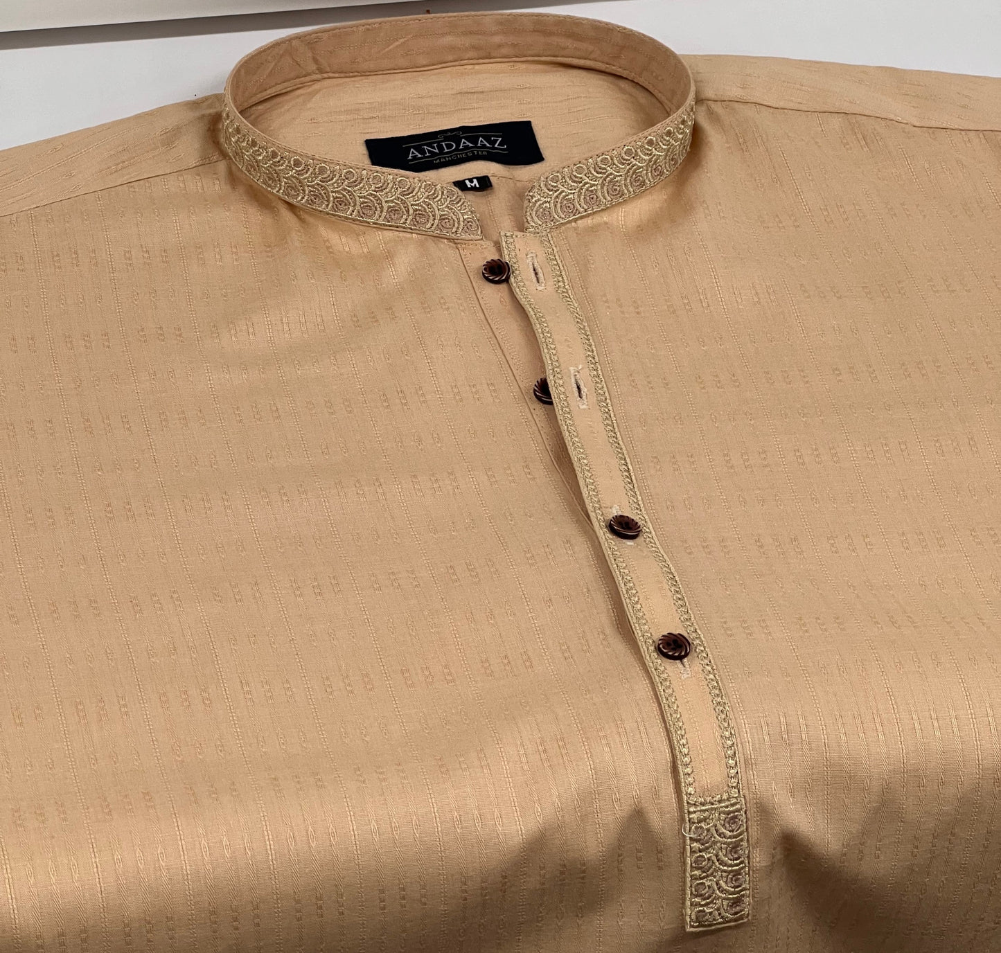 Men's Beige 1 Kurta with Placket Embroidery