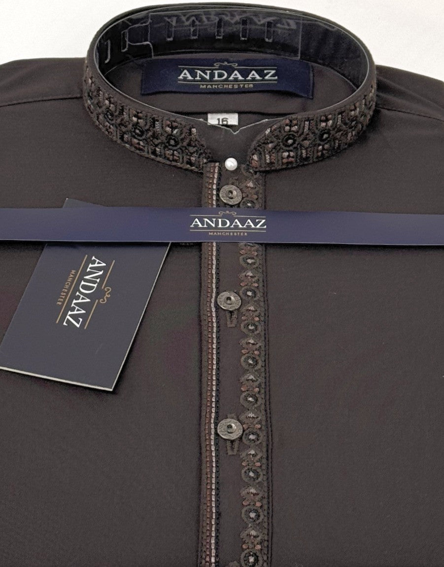 Boys Shalwar Kameez Dark Brown Embroidery