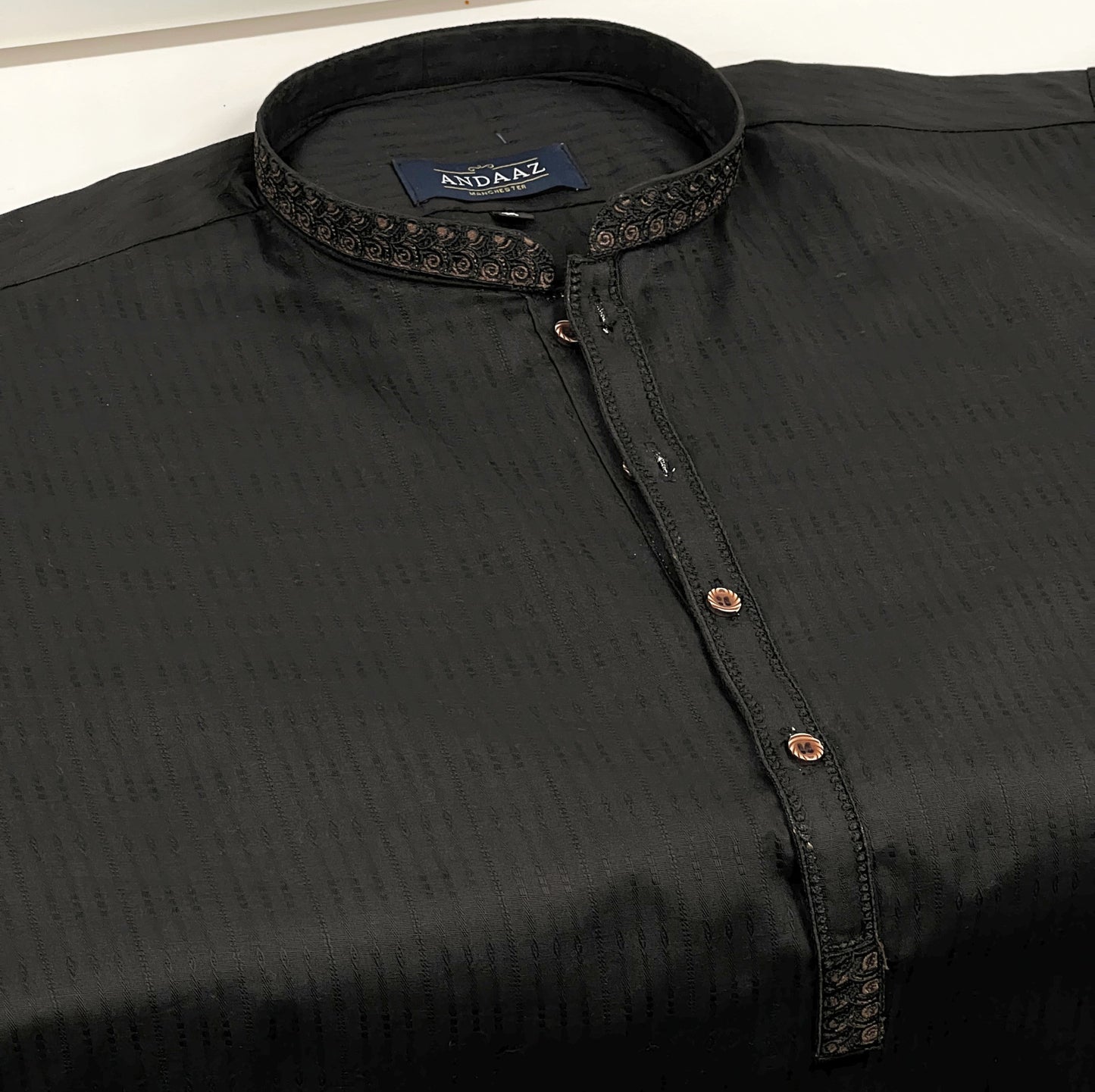 Men's Black 1 Kurta with Placket Embroidery