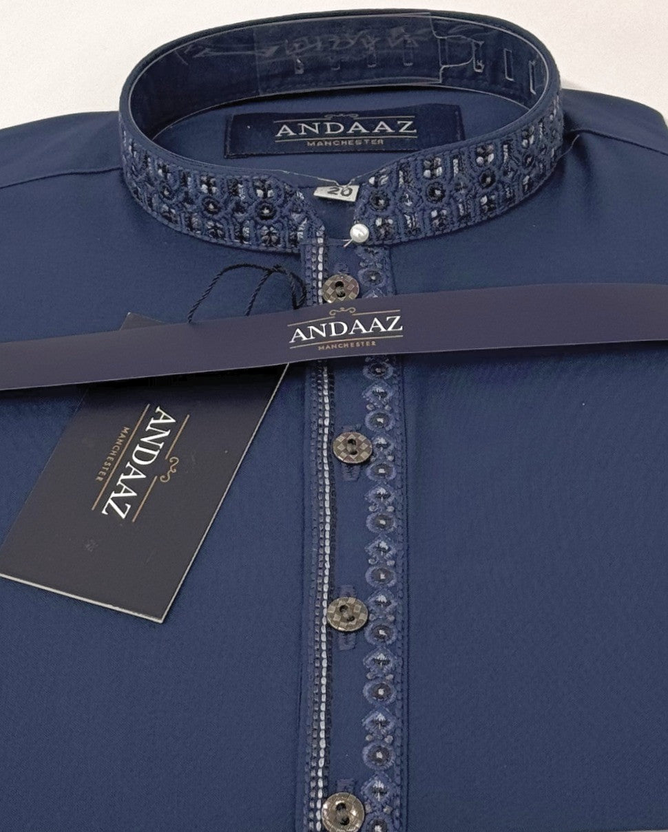Boys Shalwar Kameez Petrol Blue Embroidery