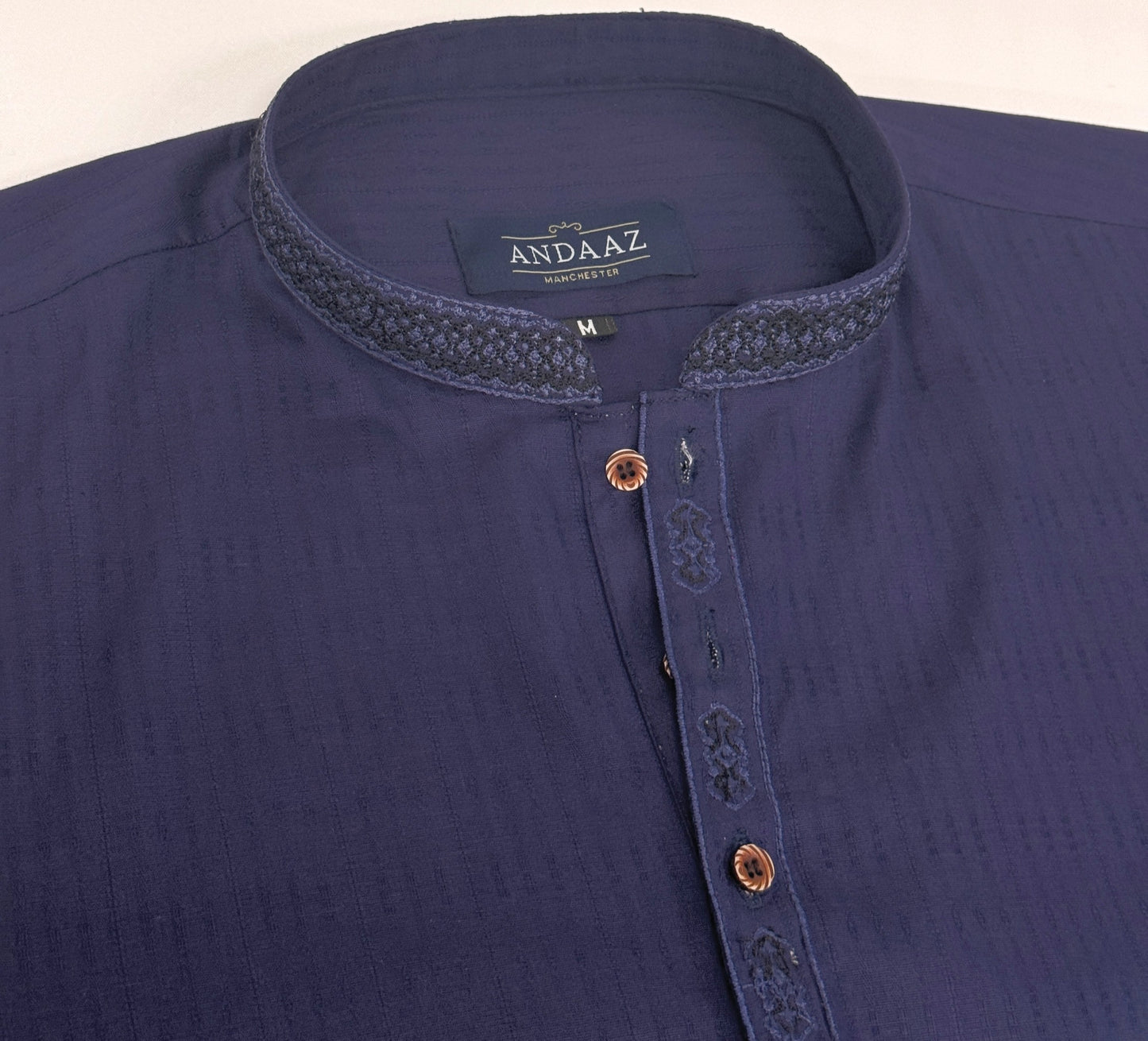 Men's Navy Kurta with Placket Embroidery