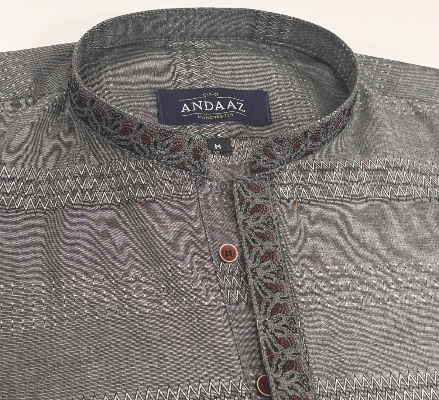 Men's Kurta Grey 2 with Placket Embroidery