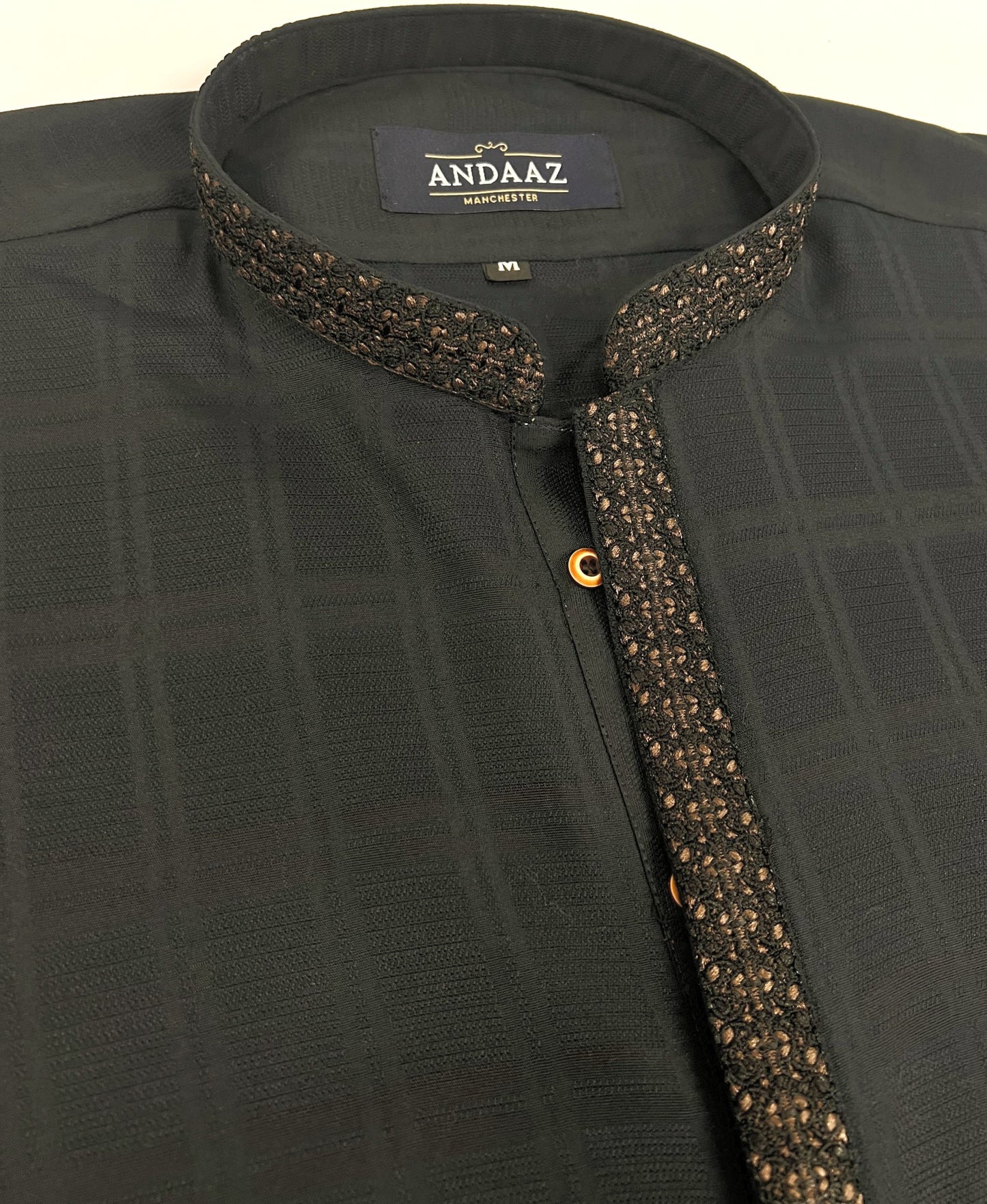 Men's Black 4 Kurta with Placket Embroidery
