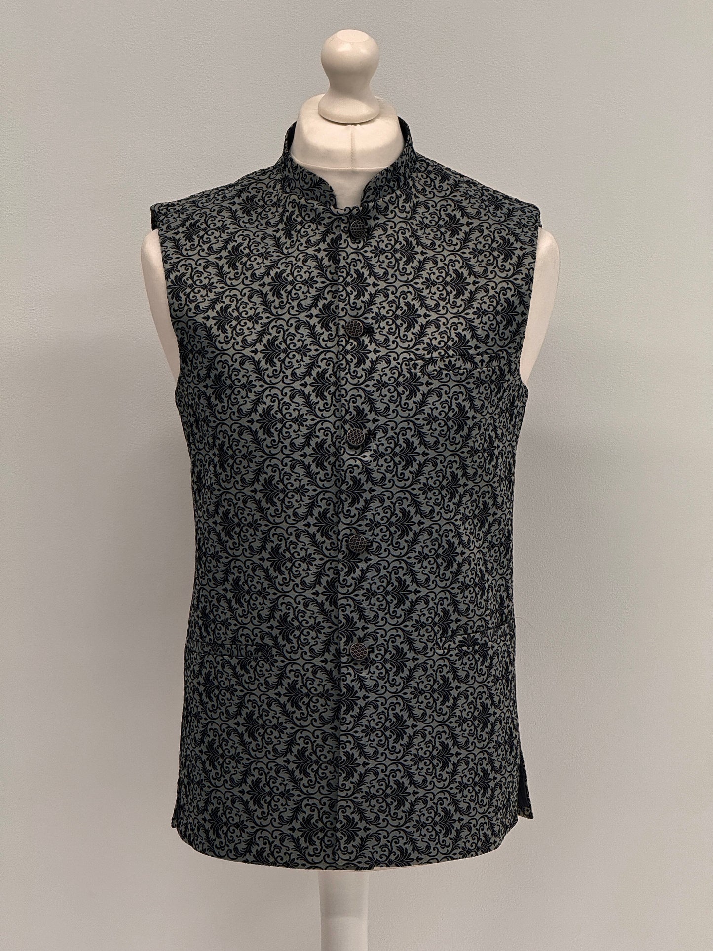 Men's Banarsi Dark Grey Black Waistcoat