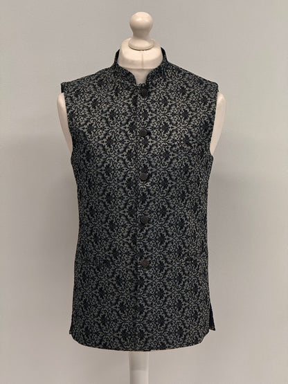 Men's Banarsi Dark Grey Black Waistcoat