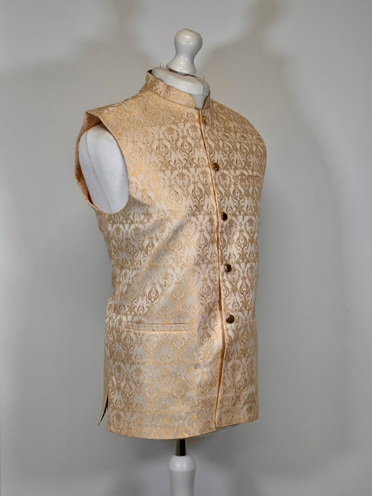 Men's Gold Royal 1 Design Jamawar Waistcoat