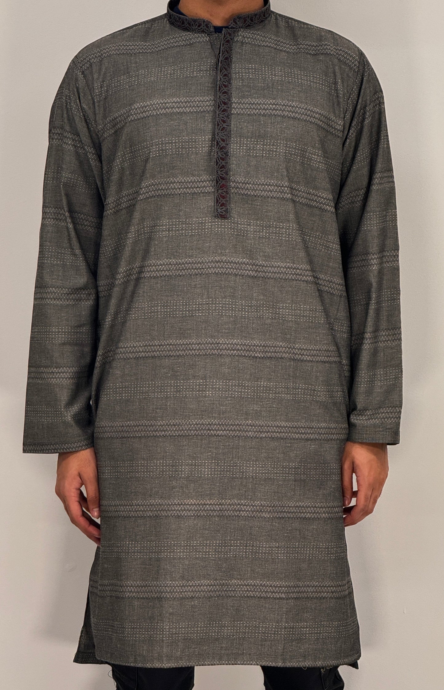 Boys Grey 2 Kurta with Placket Embroidery