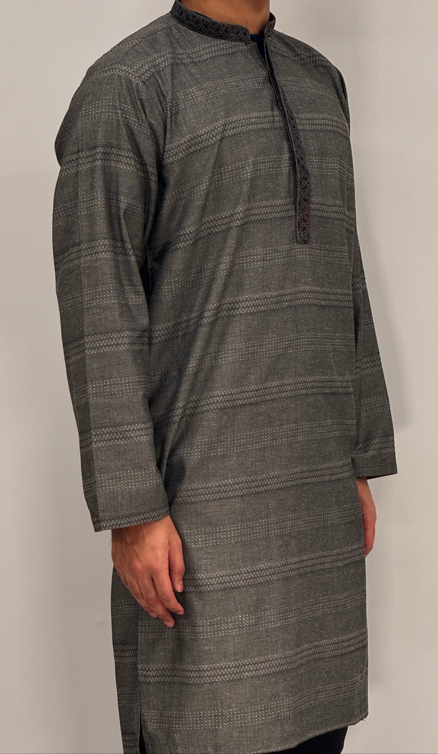 Boys Grey 2 Kurta with Placket Embroidery