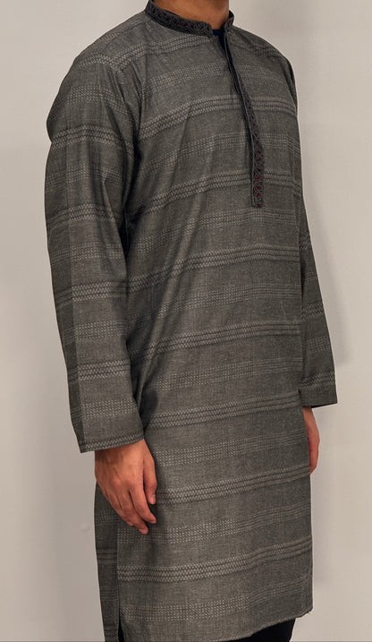 Boys Grey 2 Kurta with Placket Embroidery