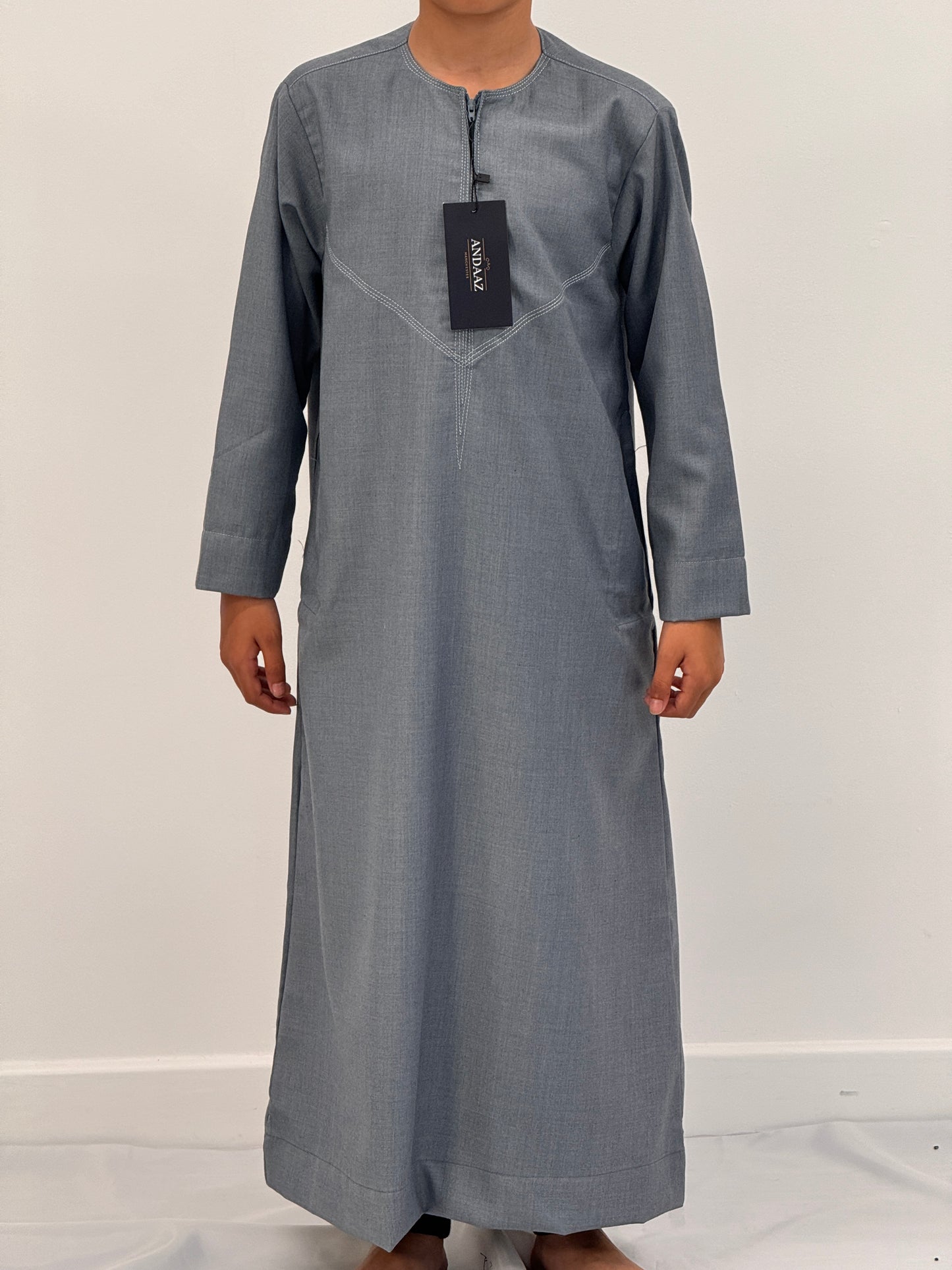 Boys Hadi Thobe Winter Material - Light Grey