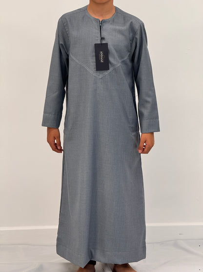 Boys Hadi Thobe Winter Material - Light Grey