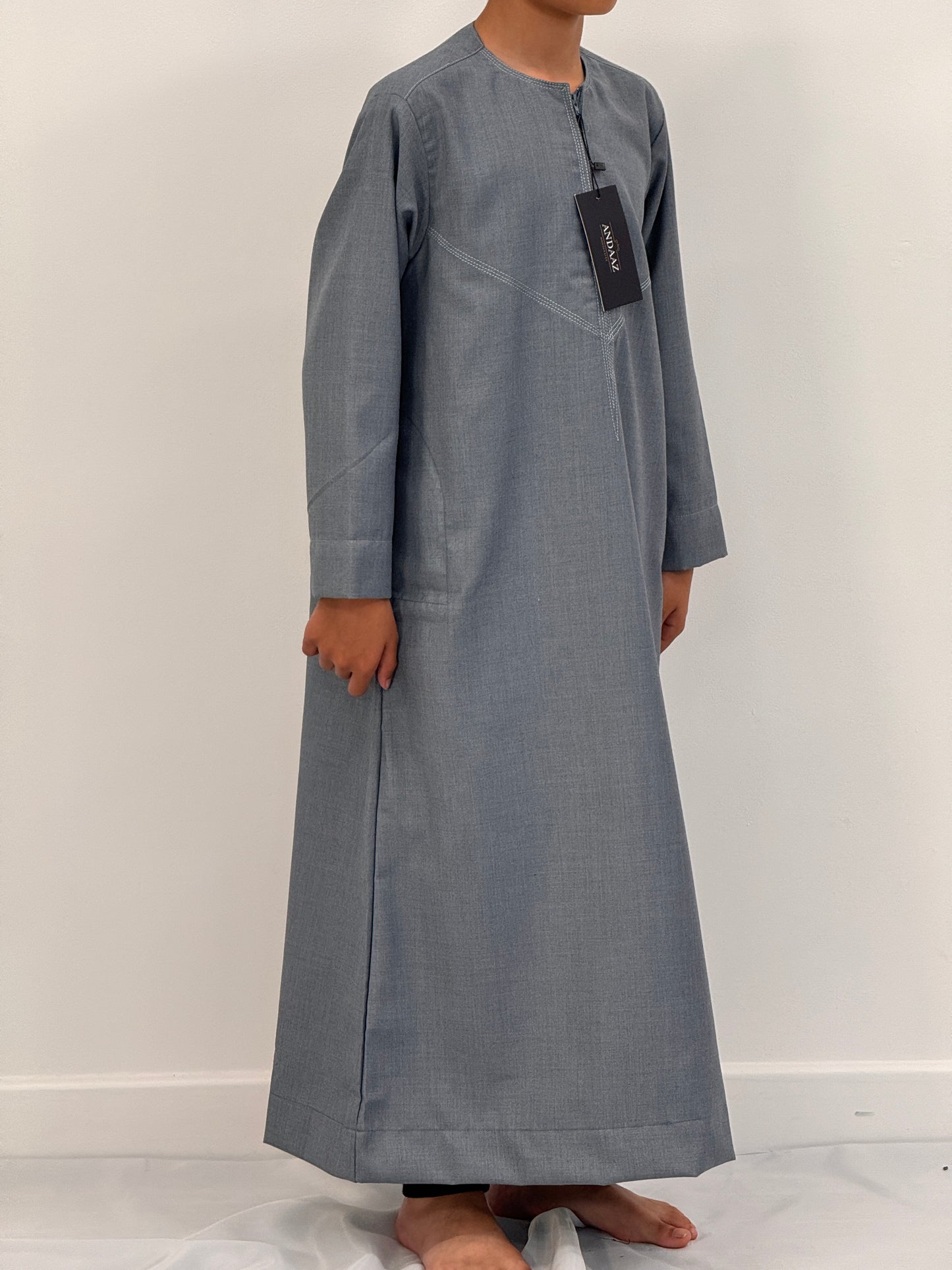 Boys Hadi Thobe Winter Material - Light Grey