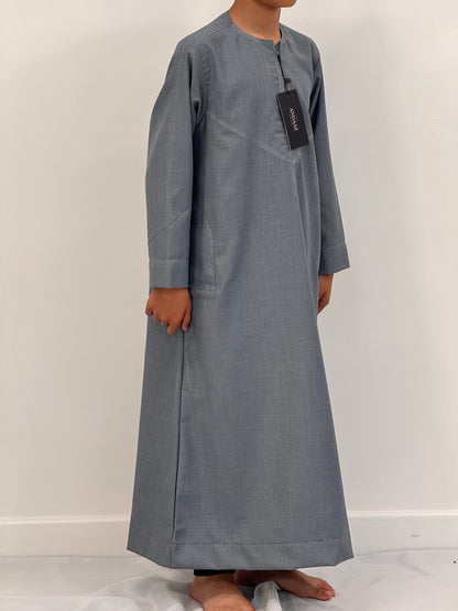 Boys Hadi Thobe Winter Material - Light Grey