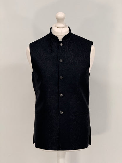 Men's Black Small Paisley Design Jamawar Waistcoat