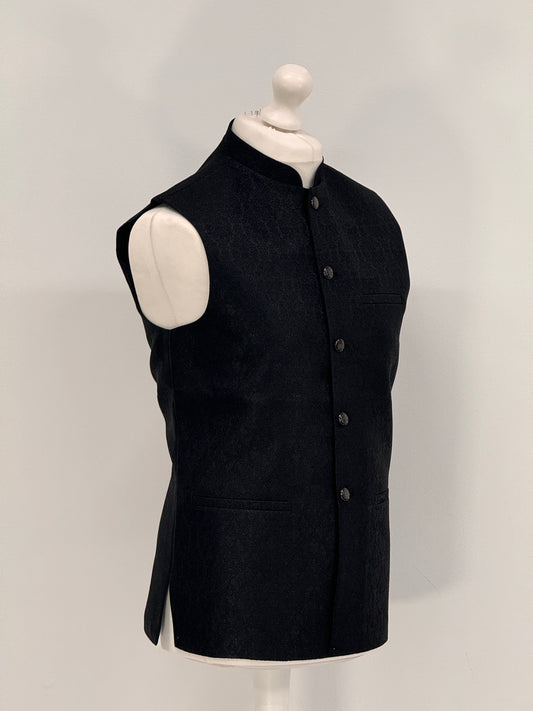 Men's Black Small Paisley Design Jamawar Waistcoat